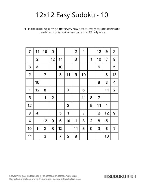 12x12 Sudoku - Easy - 10