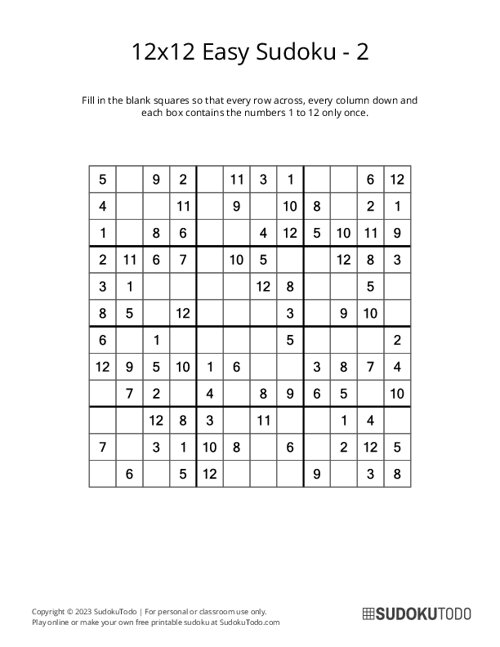 12x12 Sudoku - Easy - 2