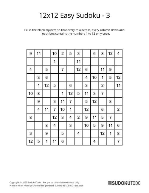 12x12 Sudoku - Easy - 3
