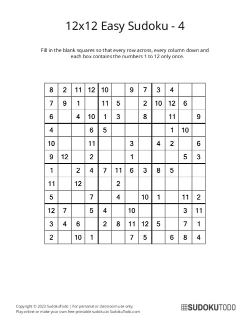 12x12 Sudoku - Easy - 4
