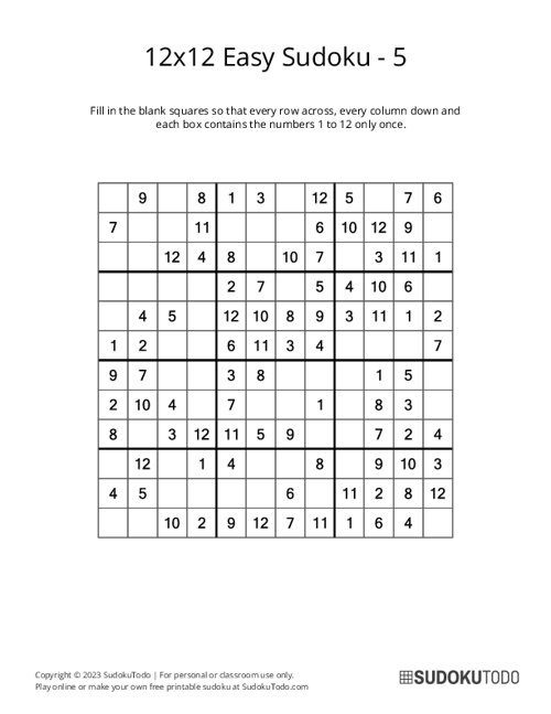 12x12 Sudoku - Easy - 5