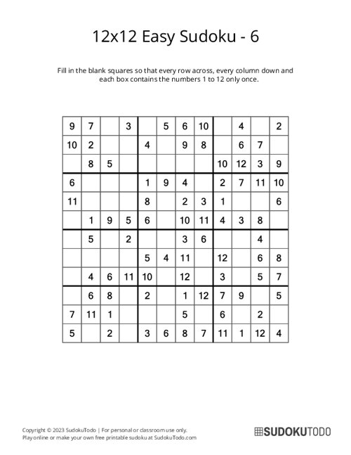 12x12 Sudoku - Easy - 6