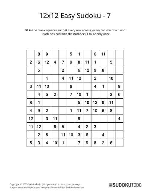 12x12 Sudoku - Easy - 7