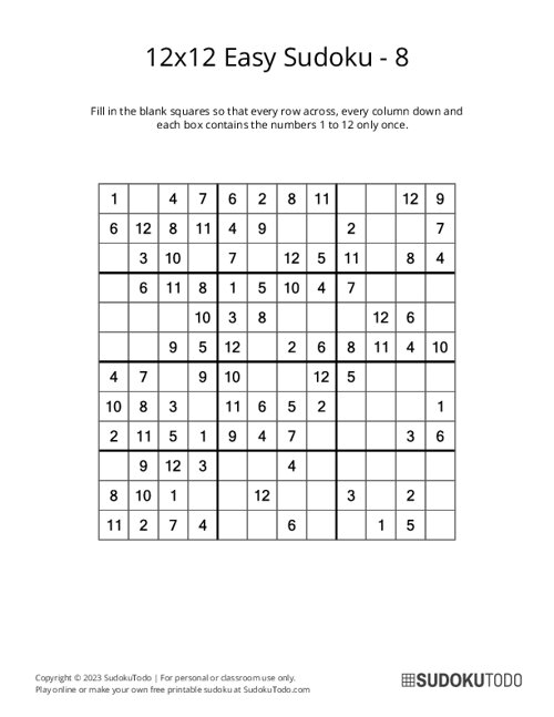 12x12 Sudoku - Easy - 8