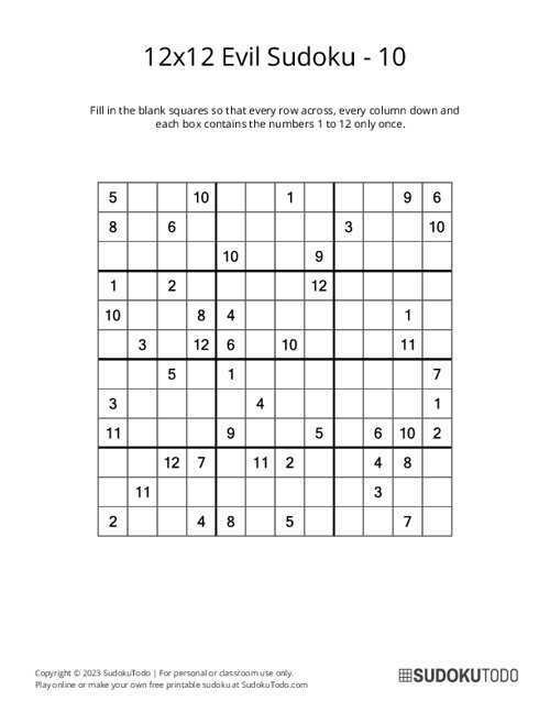 12x12 Sudoku - Evil - 10