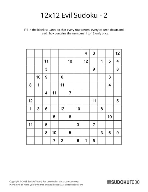 12x12 Sudoku - Evil - 2