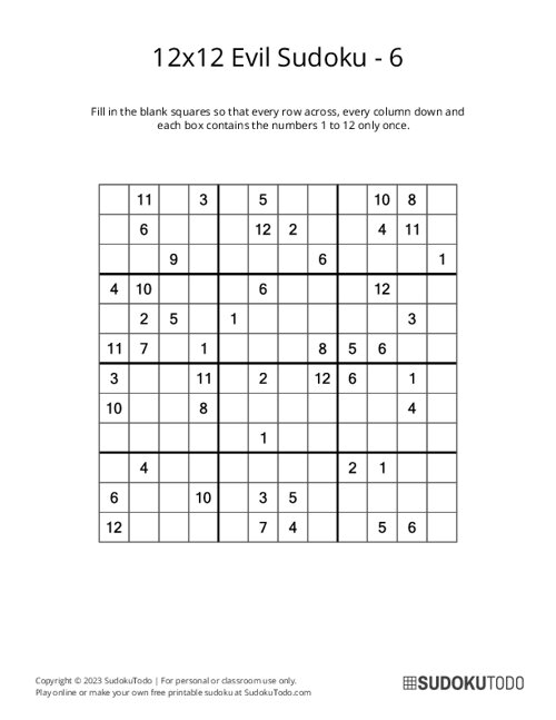 12x12 Sudoku - Evil - 6