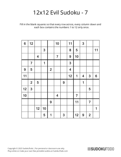 12x12 Sudoku - Evil - 7
