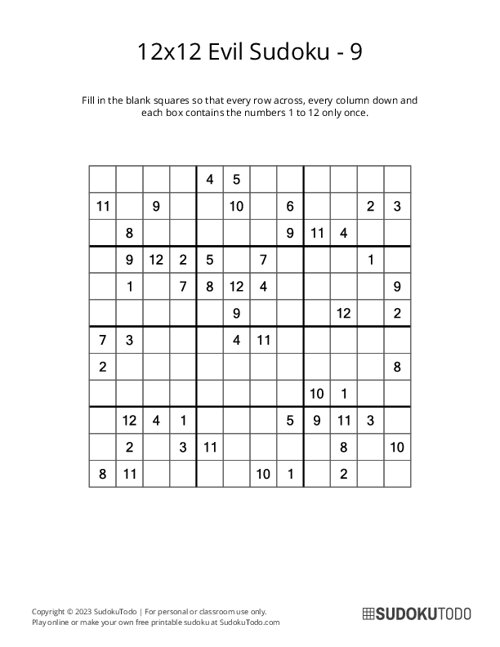 12x12 Sudoku - Evil - 9