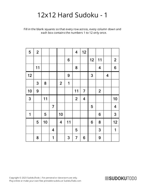 12x12 Sudoku - Hard - 1