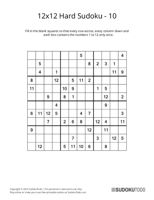 12x12 Sudoku - Hard - 10