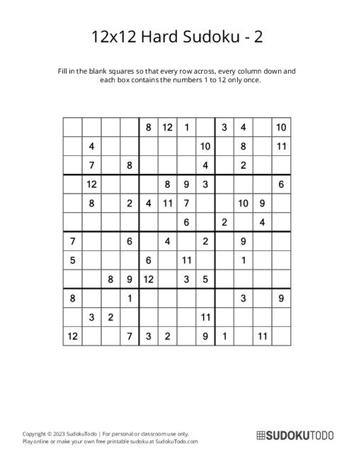 12x12 Sudoku - Hard - 2