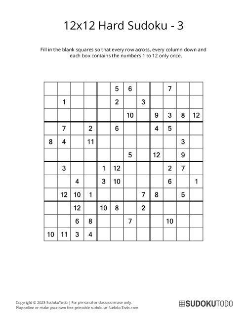12x12 Sudoku - Hard - 3