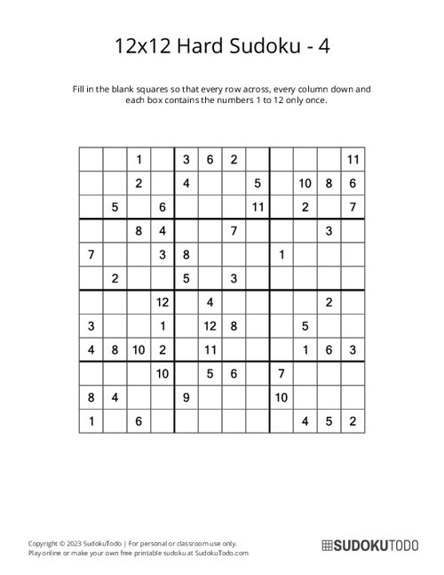 12x12 Sudoku - Hard - 4