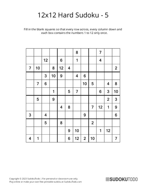 12x12 Sudoku - Hard - 5