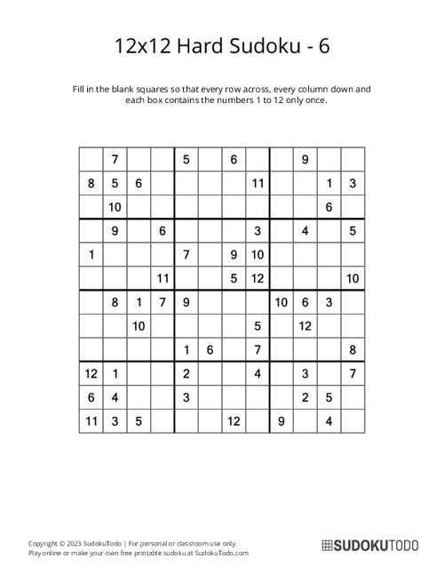 12x12 Sudoku - Hard - 6