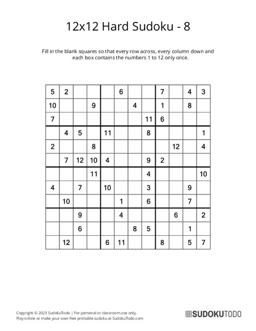 12x12 Sudoku - Hard - 8