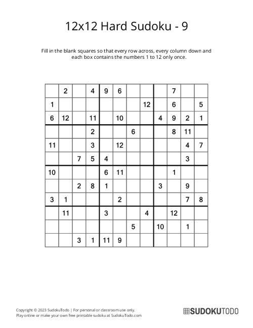 12x12 Sudoku - Hard - 9