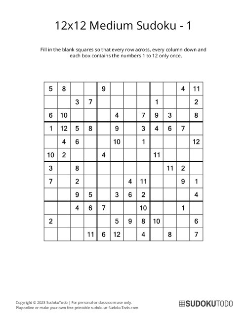 12x12 Sudoku - Medium - 1