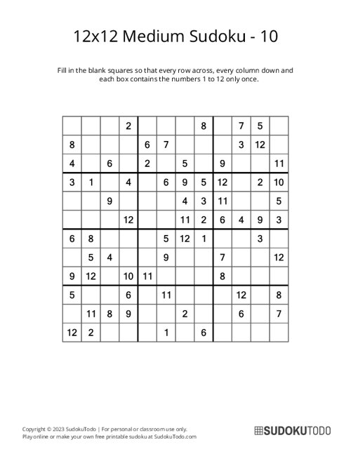 12x12 Sudoku - Medium - 10