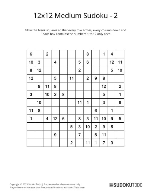 12x12 Sudoku - Medium - 2