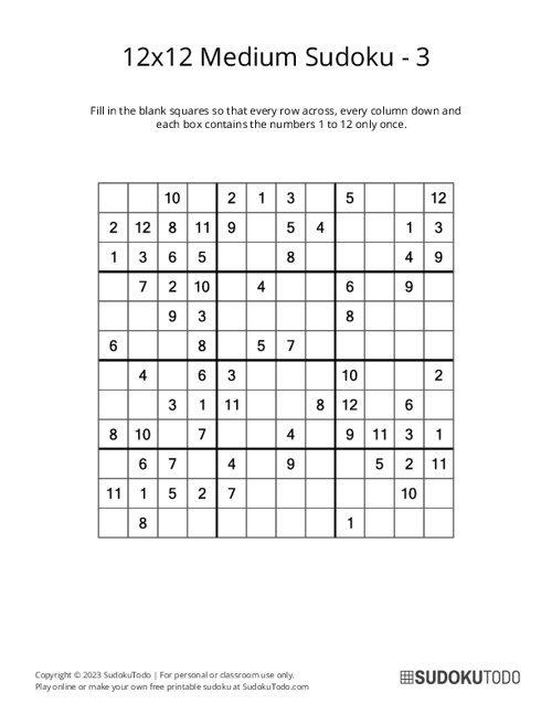 12x12 Sudoku - Medium - 3