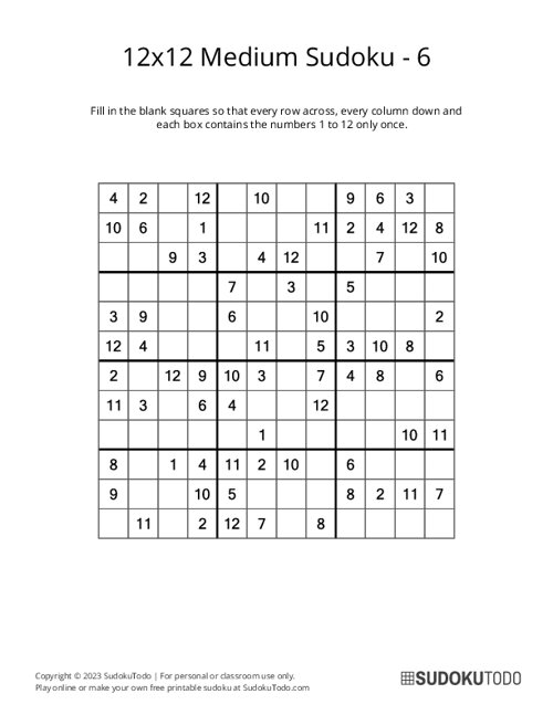 12x12 Sudoku - Medium - 6