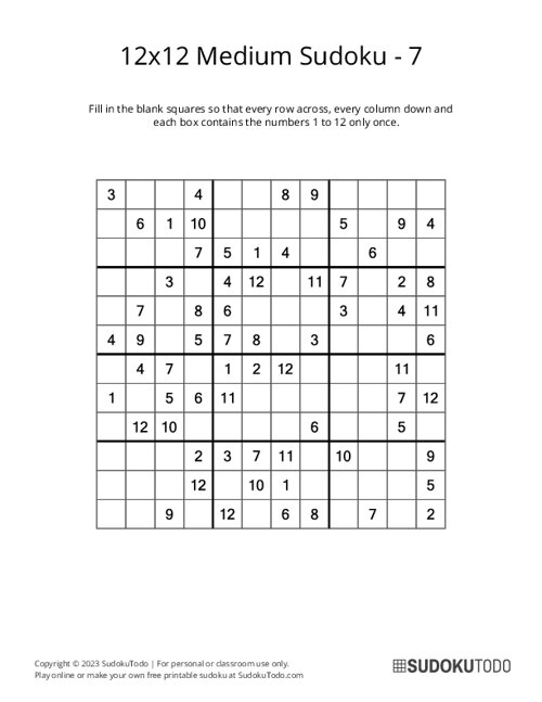 12x12 Sudoku - Medium - 7