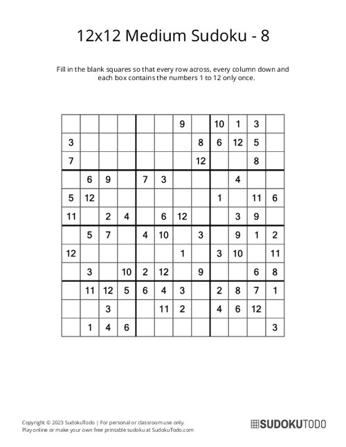 12x12 Sudoku - Medium - 8