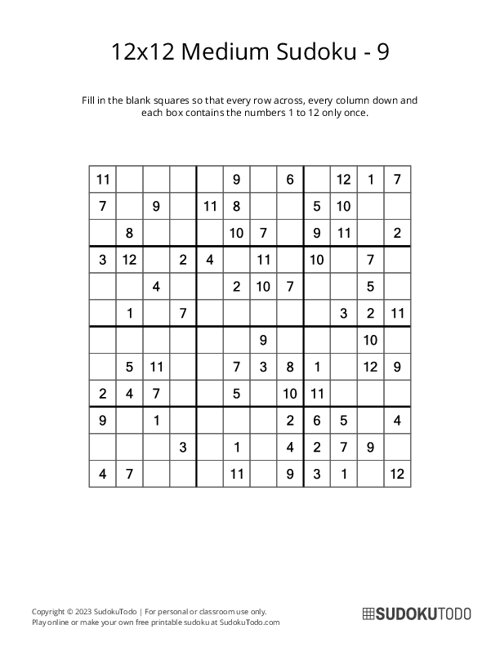 12x12 Sudoku - Medium - 9