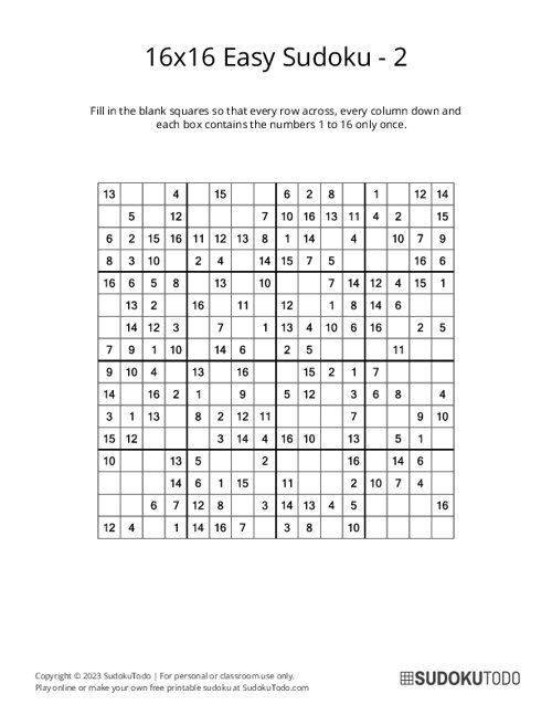 16x16 Sudoku - Easy - 2
