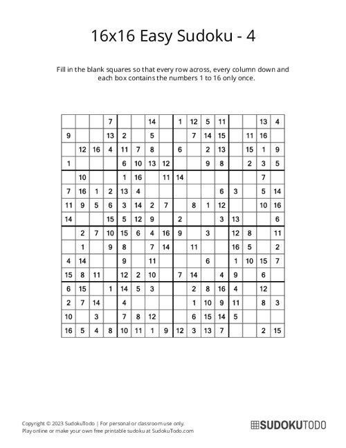 16x16 Sudoku - Easy - 4