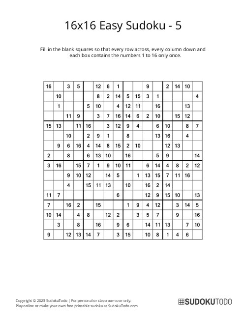 16x16 Sudoku - Easy - 5