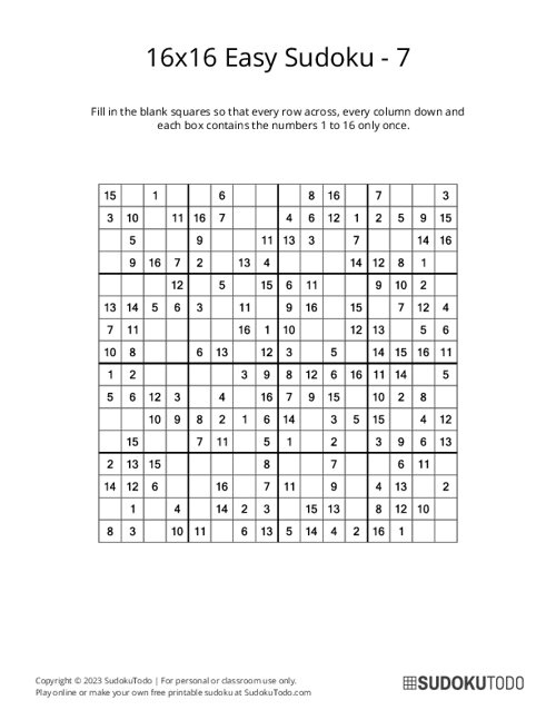16x16 Sudoku - Easy - 7