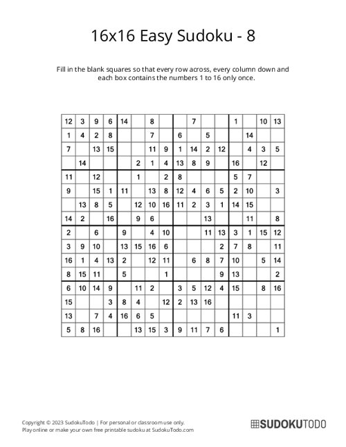 16x16 Sudoku - Easy - 8