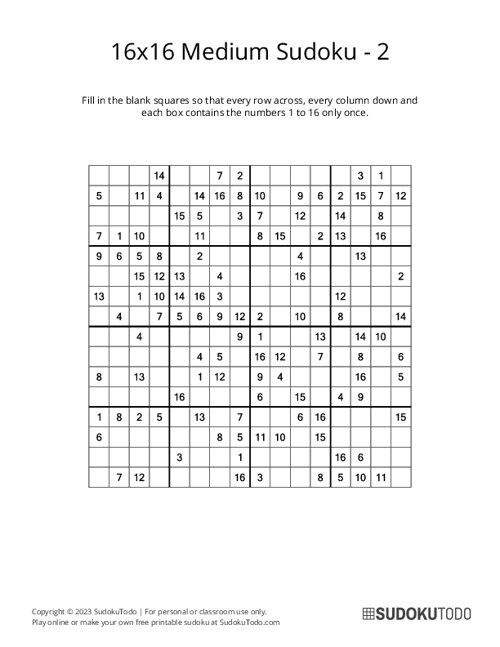 16x16 Sudoku - Medium - 2