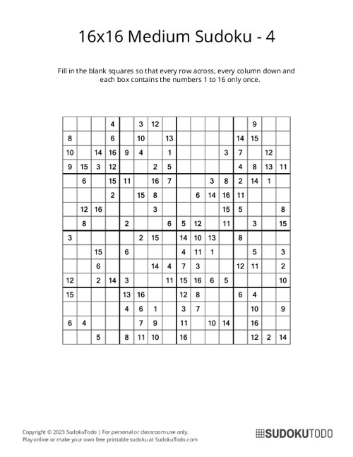16x16 Sudoku - Medium - 4