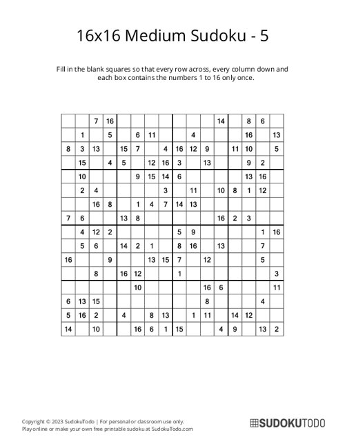 16x16 Sudoku - Medium - 5