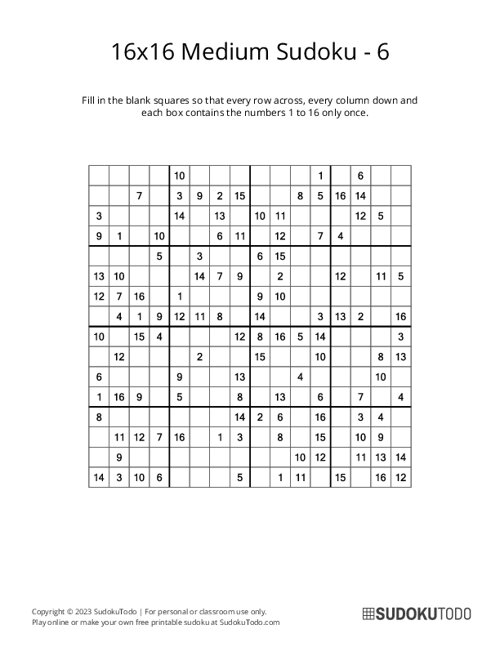 16x16 Sudoku - Medium - 6