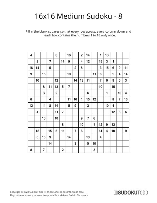 16x16 Sudoku - Medium - 8