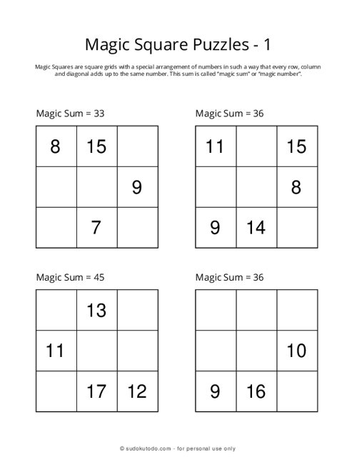 3x3 Magic Squares - 1