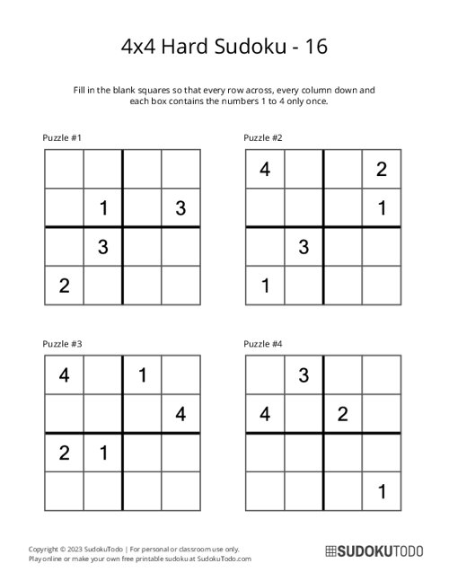 4x4 Sudoku - Hard - 16