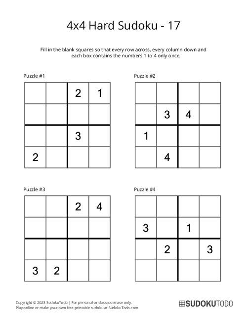 4x4 Sudoku - Hard - 17