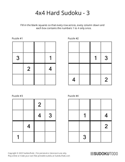 4x4 Sudoku - Hard - 3