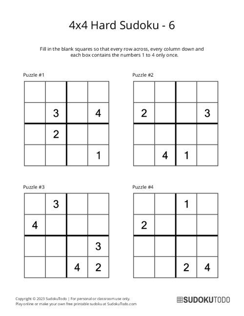 4x4 Sudoku - Hard - 6