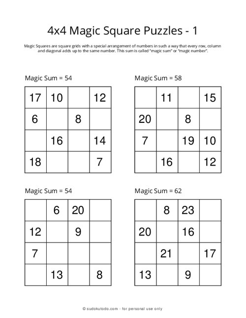 4x4 Magic Squares - 1
