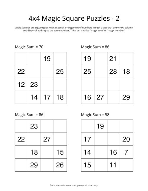 4x4 Magic Squares - 2