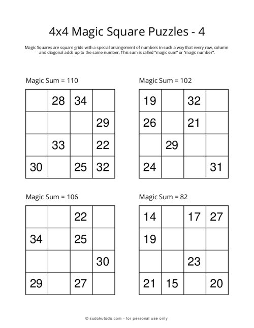 4x4 Magic Squares - 4
