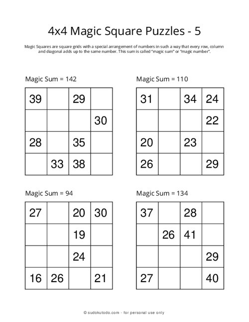 4x4 Magic Squares - 5