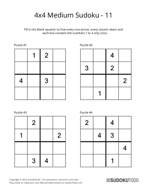 4x4 Sudoku - Medium - 11